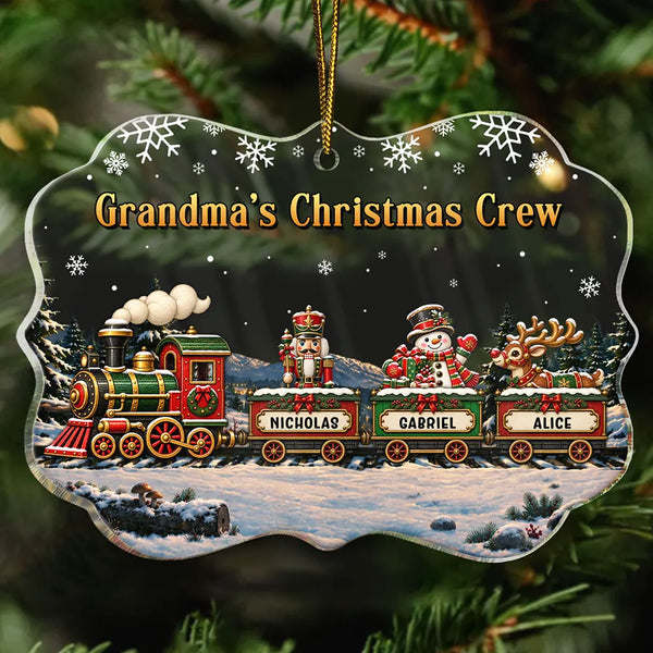 Sentimental,Christmas,Gift For Grandma,Icon - Grandma's Christmas Crew Vintage Train Christmas Gift For Grandma - Personalized Medallion Acrylic Ornament