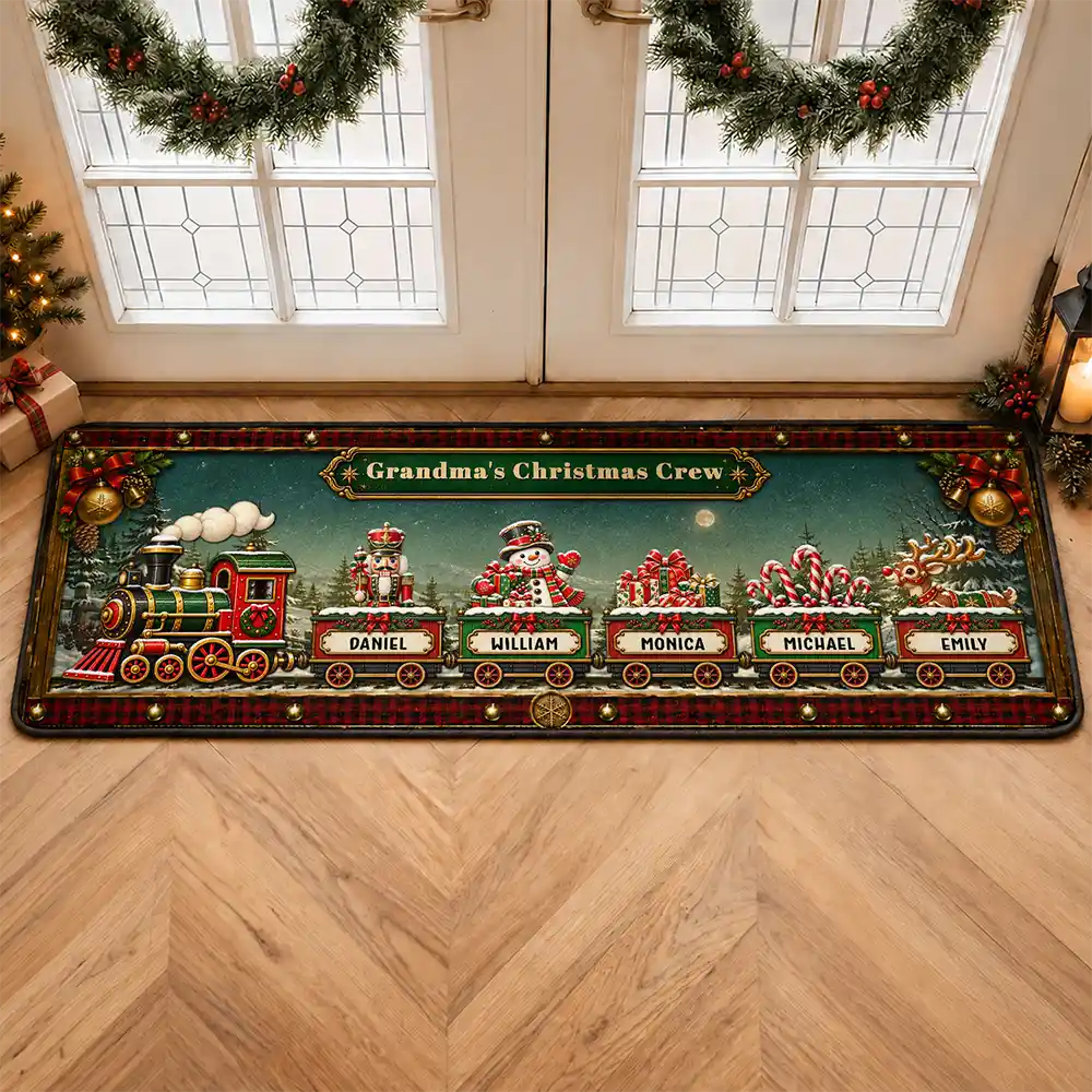 Grandma's Christmas Crew Vintage Train Christmas Gift For Grandma - Personalized Runner Rug