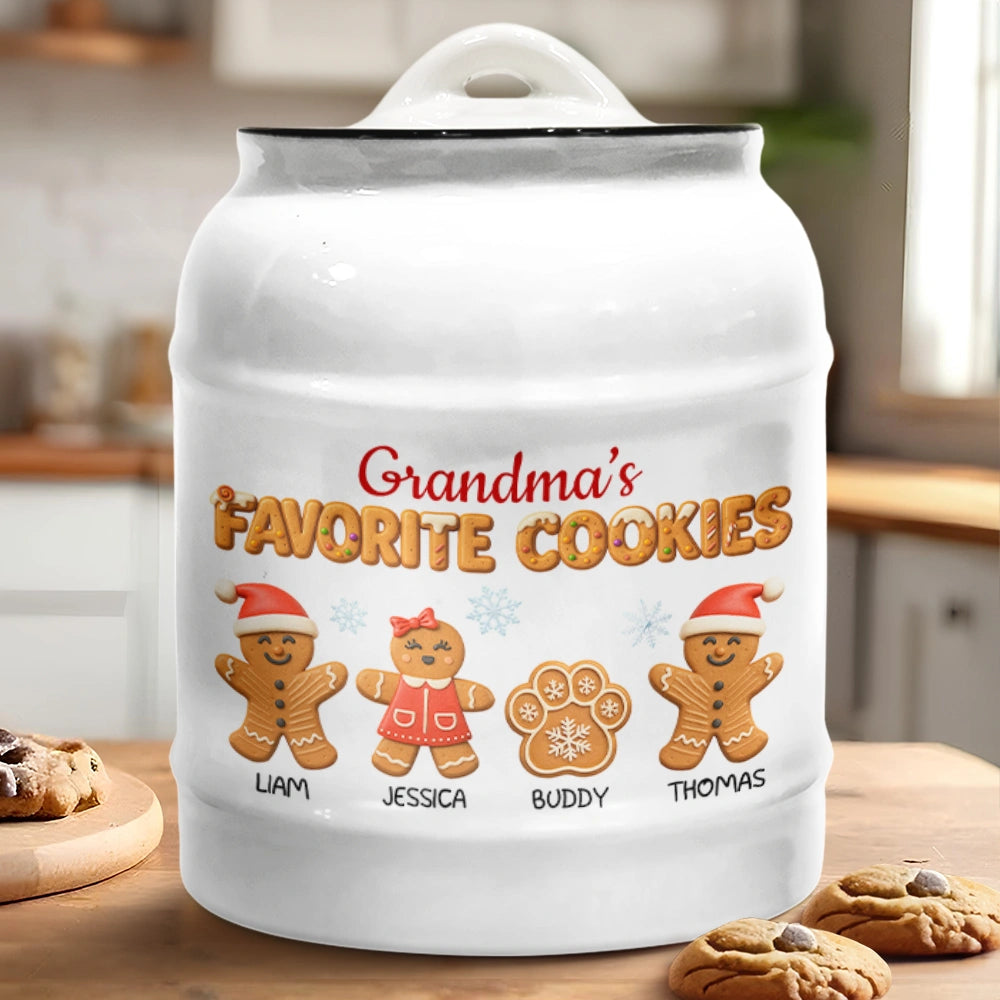 Happy,Gift For Grandma,Grandma's Hobby,Gift For Mother - Grandma's Favorite Cookies 3D Effect - Personalized Cookie Jar