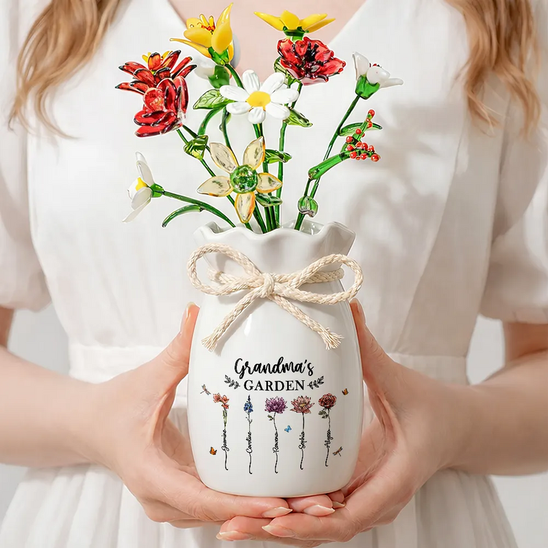 Gift For Grandma,Grandma,Grandkids,Grandma's Hobby,Happy - Grandma's Garden - Personalized Glass Birth Month Flower