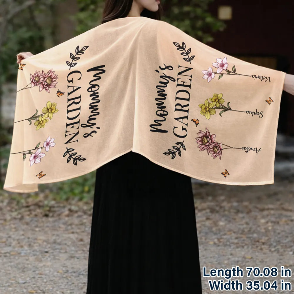 Gift For Mother,Gift For Grandma,Happy - Grandma's Garden Birth Flowers - Personalized Lightweight Soft Shawl