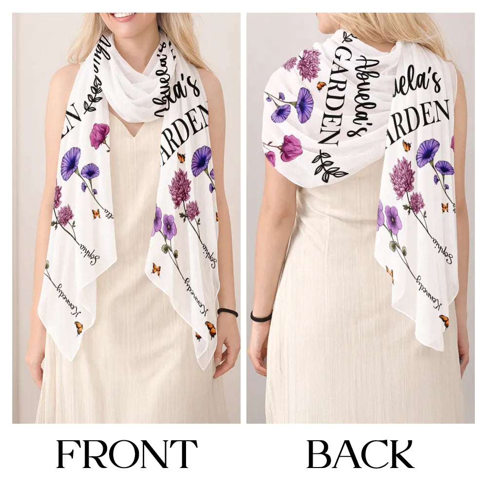 Gift For Mother,Gift For Grandma,Happy - Grandma's Garden Birth Flowers - Personalized Lightweight Soft Shawl