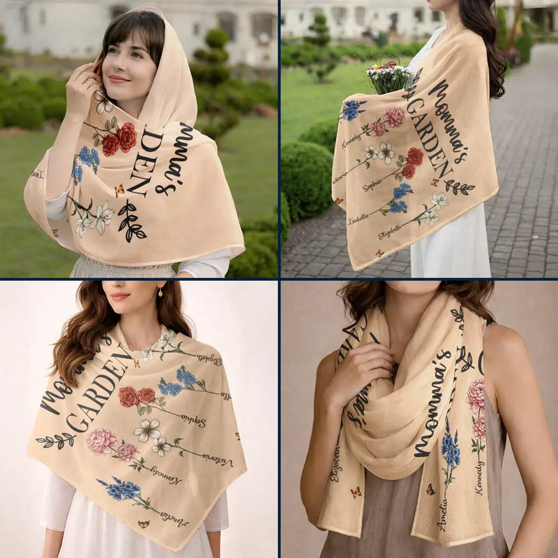 Gift For Mother,Gift For Grandma,Happy - Grandma's Garden Birth Flowers - Personalized Lightweight Soft Shawl