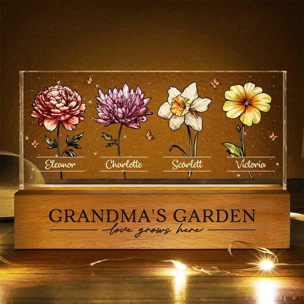 Grandma's Garden Birth Flowers - Personalized Rectangle LED Light
