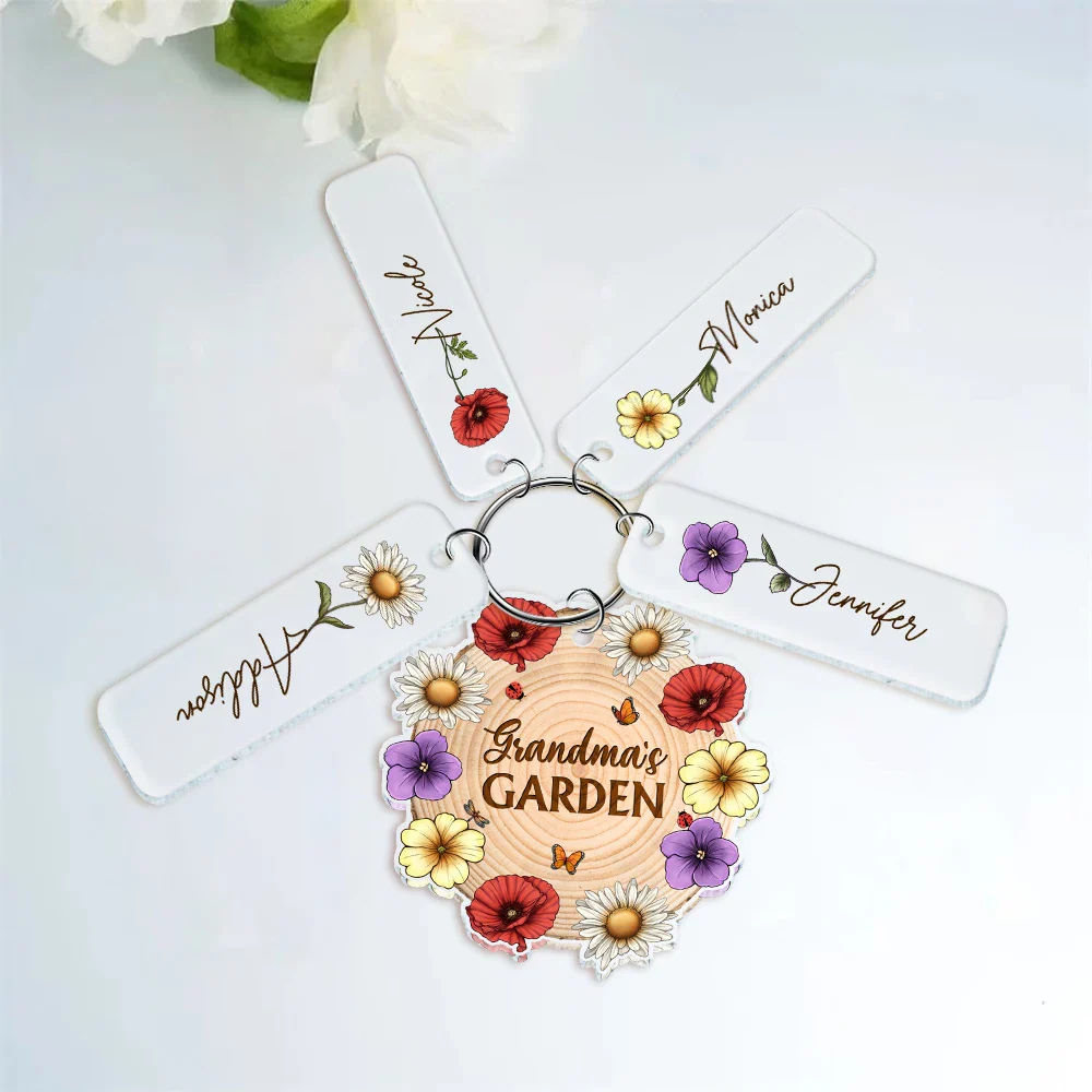 Grandma's Garden Birth Month Flowers - Personalized Acrylic Tag Keychain