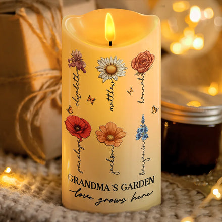 Grandma's Garden Birth Month Flowers - Personalized Flameless LED Candle