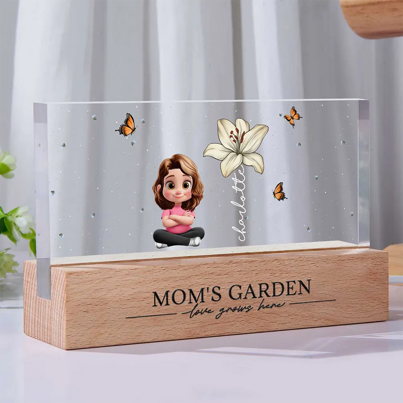 Gift For Grandma,Gift For Mother,Gift For Wife,Gift For Women,Happy - Grandma's Garden Birth Month Flowers 3D Effect Children - Personalized Rectangle LED Light