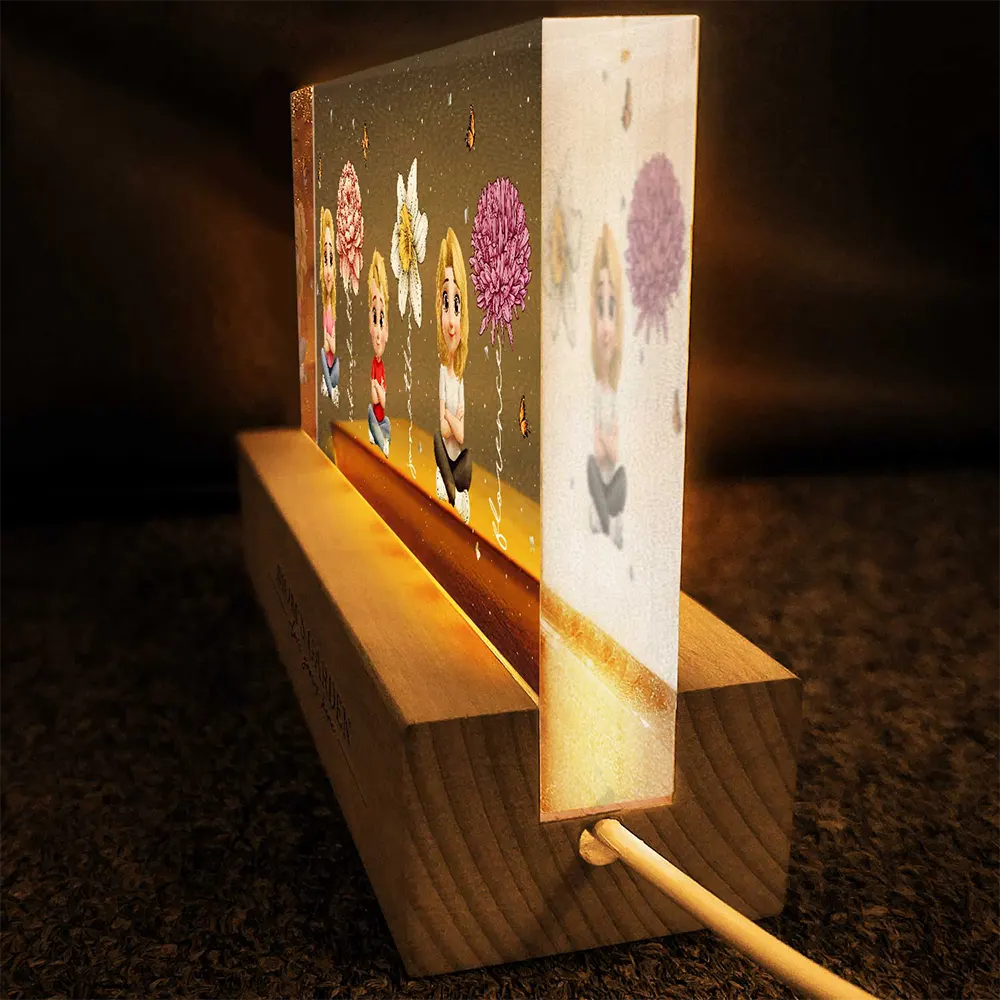 Gift For Grandma,Gift For Mother,Gift For Wife,Gift For Women,Happy - Grandma's Garden Birth Month Flowers 3D Effect Children - Personalized Rectangle LED Light
