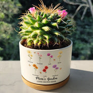Gift For Mother, Gift For Grandma, Love - Grandma's Garden Faux Pressed Effect Birth Flower - Personalized Ceramic Plant Pot