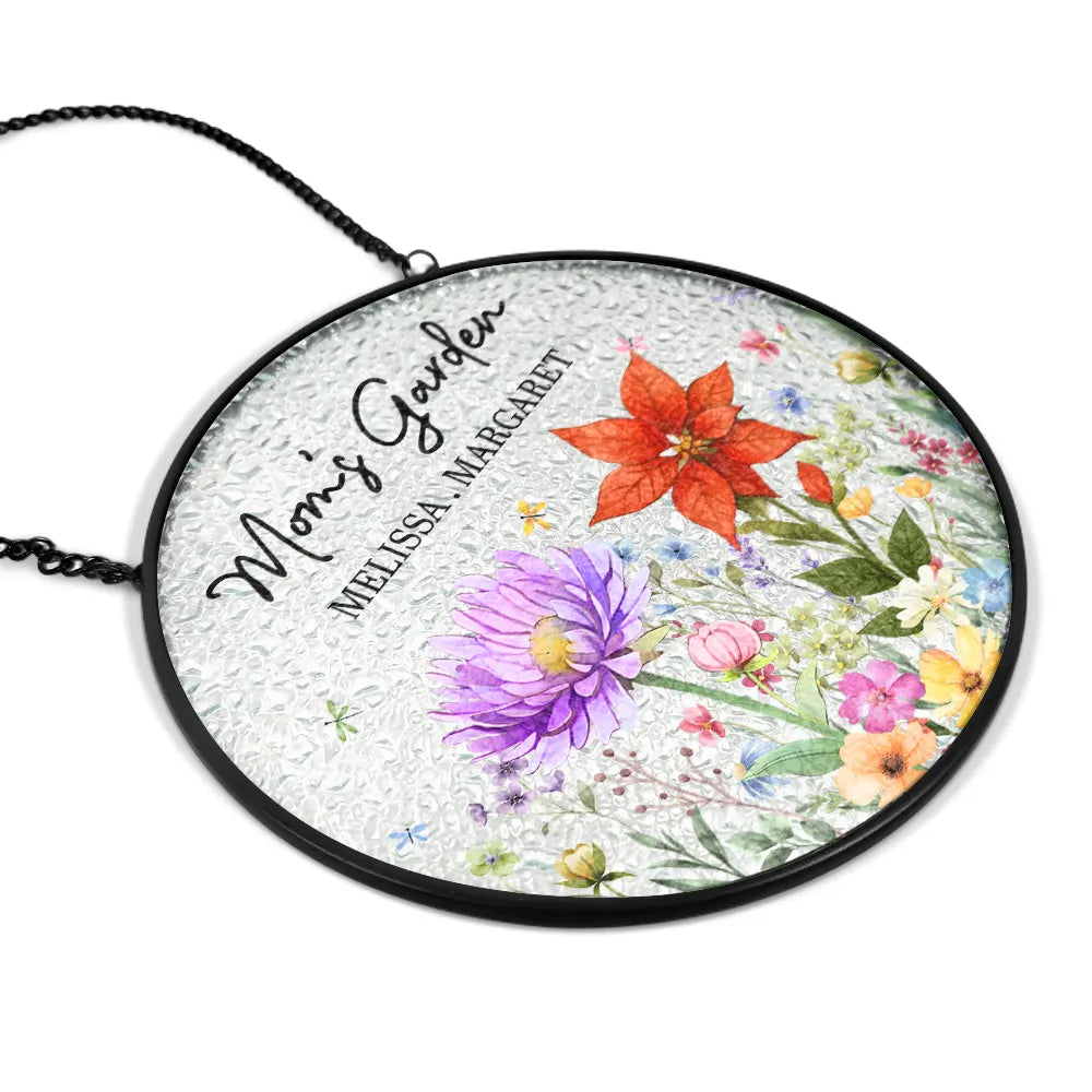 Gift For Grandma,Grandma - Grandkids,Grandma's Hobby,Happy - Grandma's Garden Floral - Personalized Stained Glass Window Hanging Suncatcher