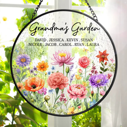 Grandma's Garden Floral - Personalized Stained Glass Window Hanging Suncatcher