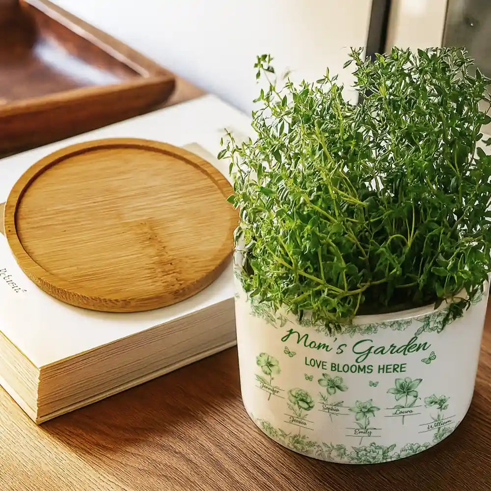 Icon,Gift For Grandma,Grandma - Grandkids,Grandma's Hobby,Gardening,Happy - Grandma's Garden Love Blooms Here Toile - Personalized Ceramic Plant Pot