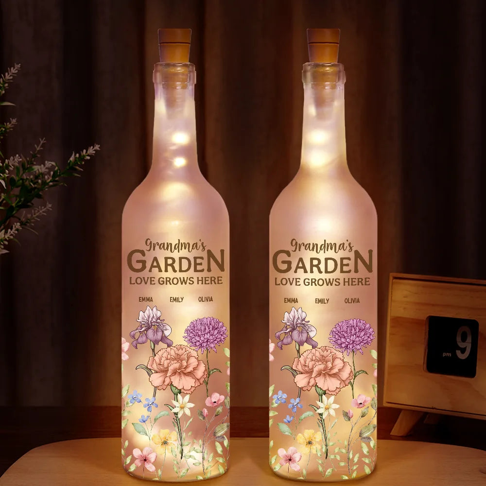 Grandma's Garden Love Grows Here - Personalized Bottle Light