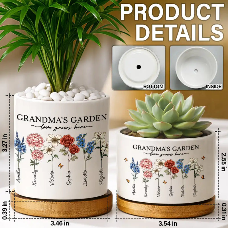 Gardening,Gift For Grandma,Gift For Mother,Happy - Grandma's Garden Love Grows Here - Personalized Ceramic Plant Pot