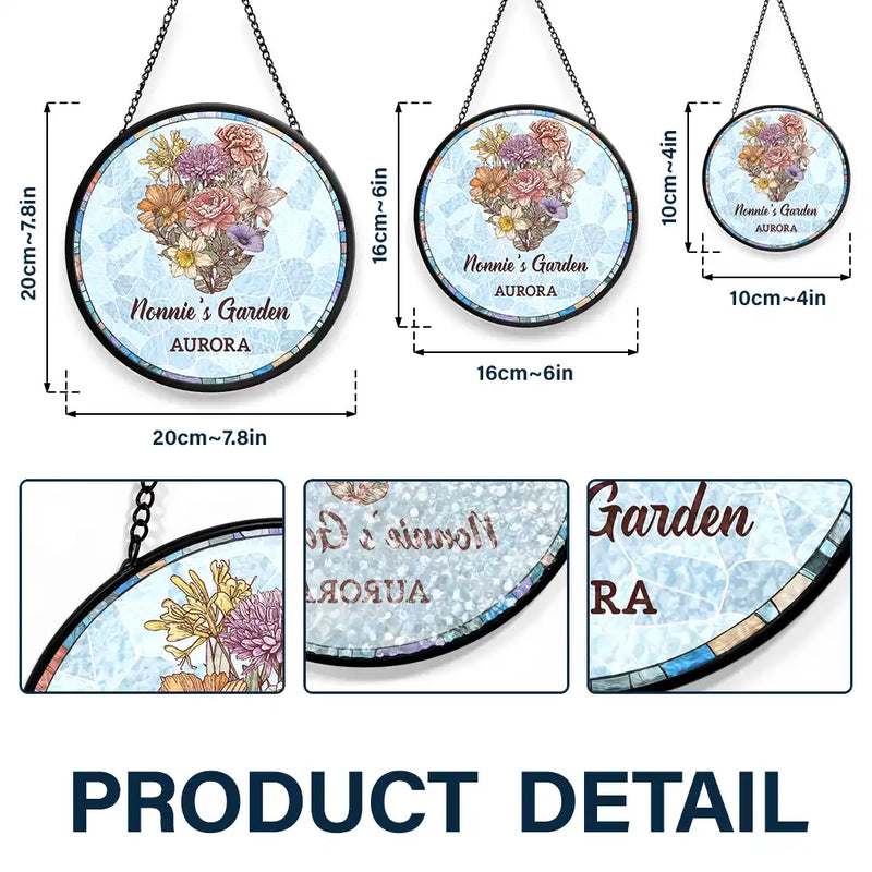 Gift For Grandma,Gift For Mother,Gift For Wife,Love - Grandma's Garden Nana Mom Birth Flower - Personalized Stained Glass Window Hanging Suncatcher