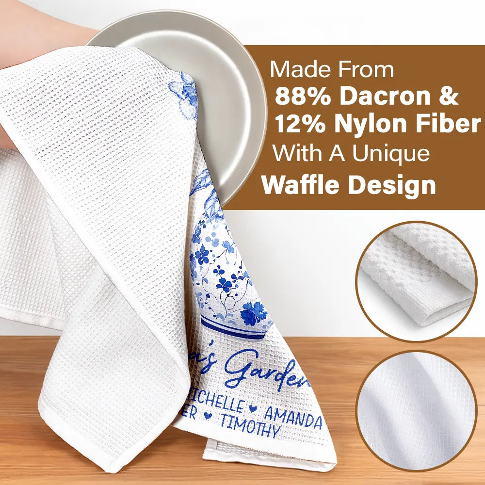 Gift For Wife, Gift For Mother, Gift For Grandma, Happy - Grandma's Garden Toile Birth Flower Vase - Personalized Kitchen Towel