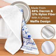 Gift For Wife, Gift For Mother, Gift For Grandma, Happy - Grandma's Garden Toile Birth Flower Vase - Personalized Kitchen Towel