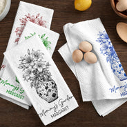 Gift For Wife, Gift For Mother, Gift For Grandma, Happy - Grandma's Garden Toile Birth Flower Vase - Personalized Kitchen Towel