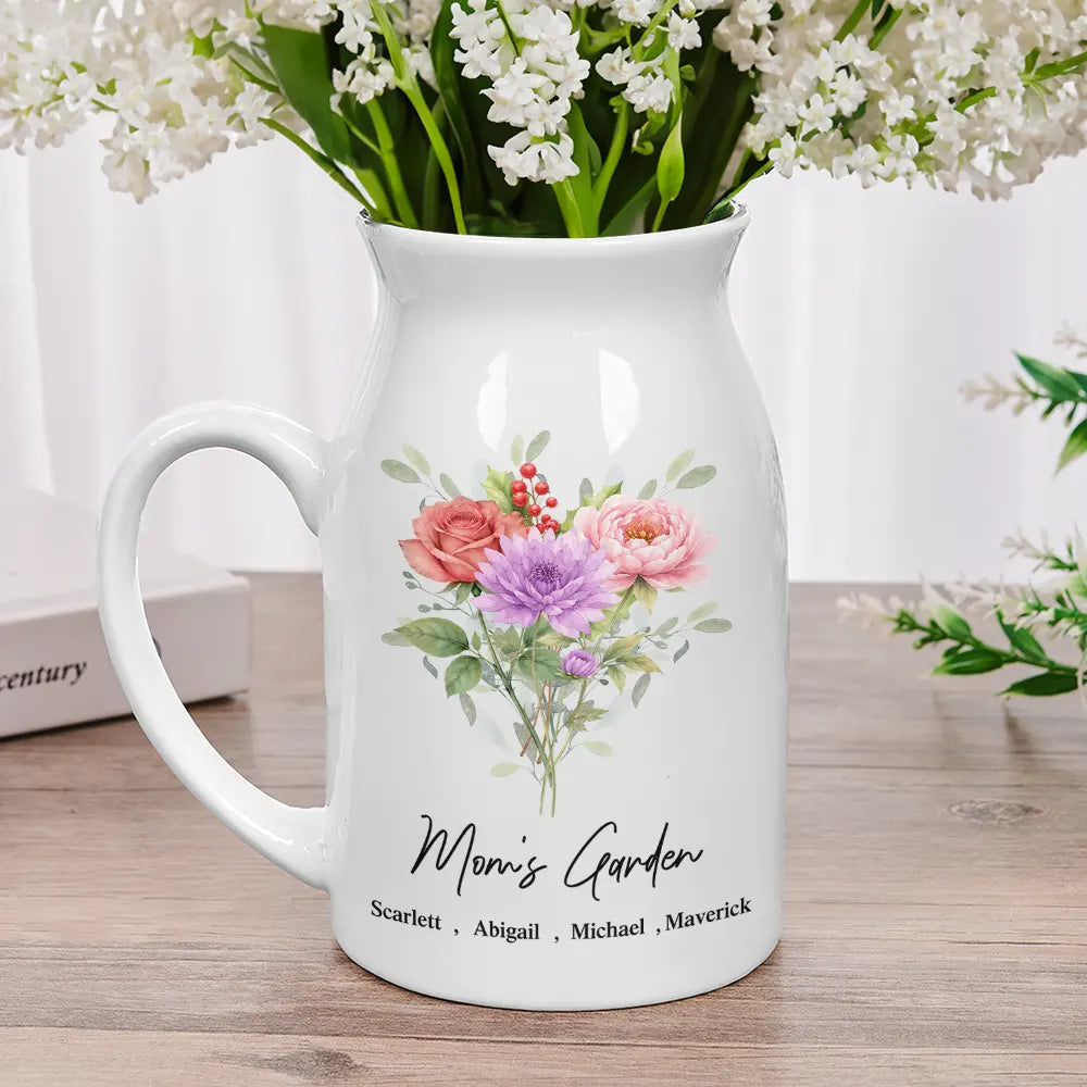 Gift For Mother,Gift For Grandma,Love - Grandma's Garden Watercolor Birth Flower - Personalized Ceramic Flower Vase