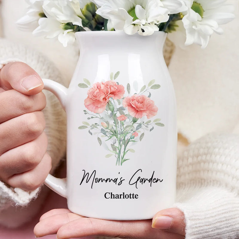 Gift For Mother,Gift For Grandma,Love - Grandma's Garden Watercolor Birth Flower - Personalized Ceramic Flower Vase