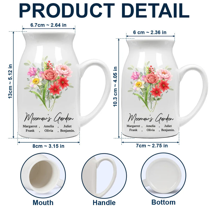 Gift For Mother,Gift For Grandma,Love - Grandma's Garden Watercolor Birth Flower - Personalized Ceramic Flower Vase