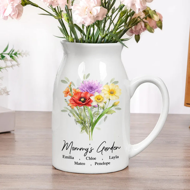 Gift For Mother,Gift For Grandma,Love - Grandma's Garden Watercolor Birth Flower - Personalized Ceramic Flower Vase