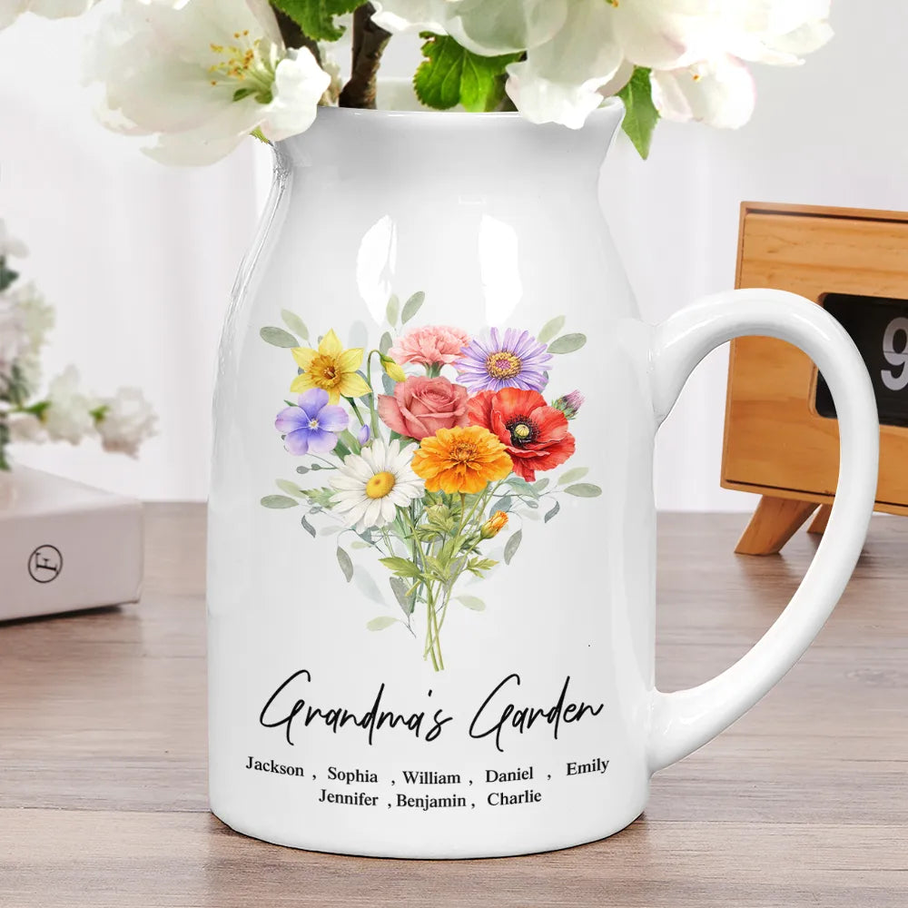 Grandma's Garden Watercolor Birth Flower - Personalized Ceramic Flower Vase