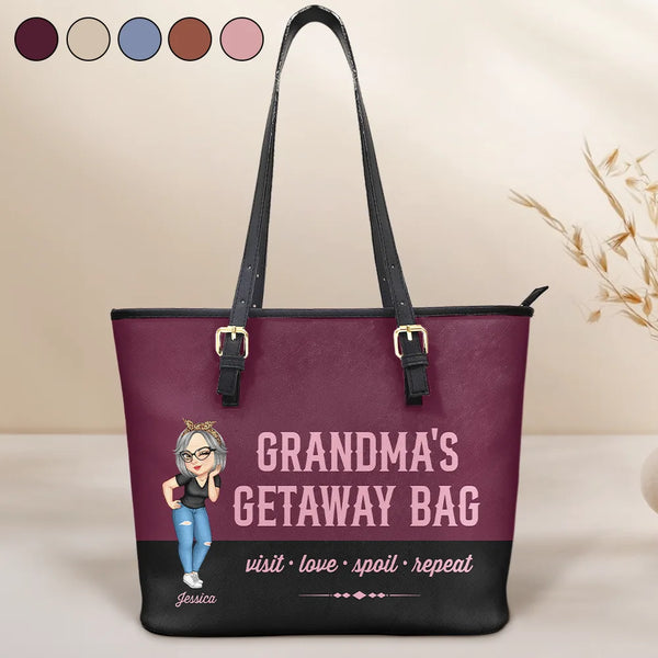 Gift For Mother,Gift For Grandma,Happy,Gift For Wife - Grandma's Getaway Bag - Personalized Leather Tote Bag