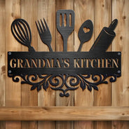 Happy, Gift For Grandma, Gift For Mother, Cooking, Baking , Gift For Women, Gift For Yourself - Grandma's Kitchen - Personalized Cutout Metal Sign