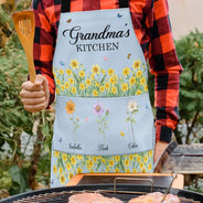 Gift For Mother,Gift For Grandma,Love - Grandma's Kitchen Watercolor Birth Month Flower - Personalized Apron