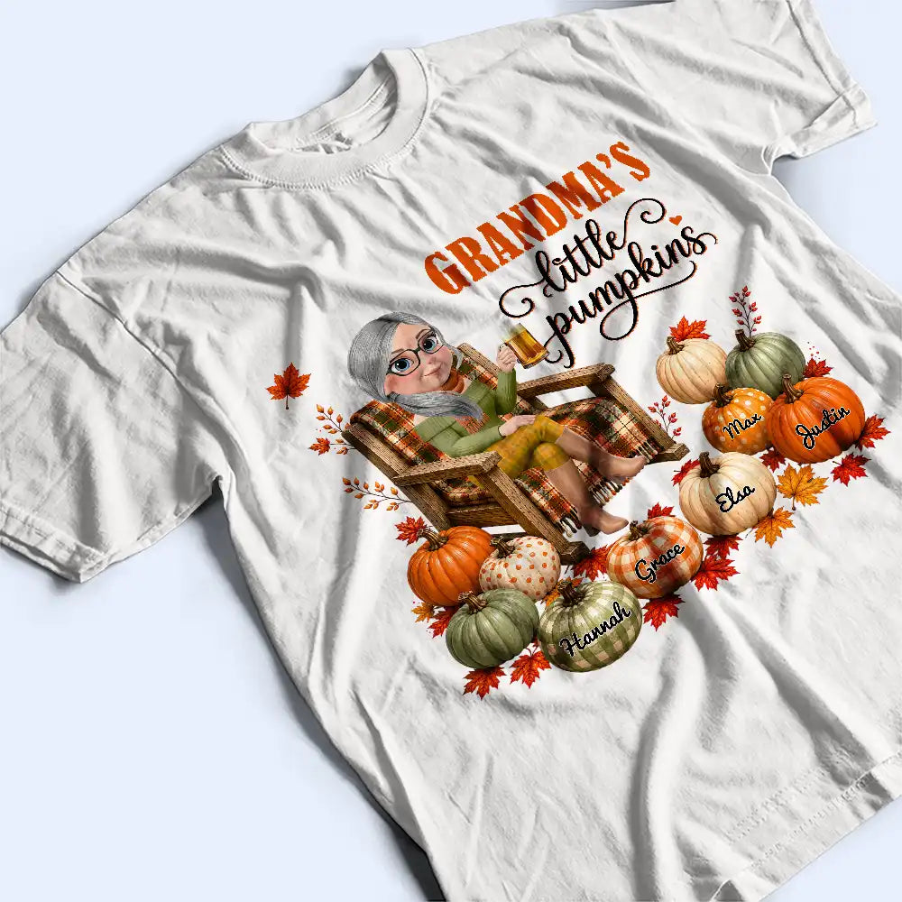 Gift For Grandchildren,Gift For Grandkids,Gift For Grandma,Cozy,Grandma - Grandkids,Vector - Grandma's Little Pumpkins - Personalized T Shirt