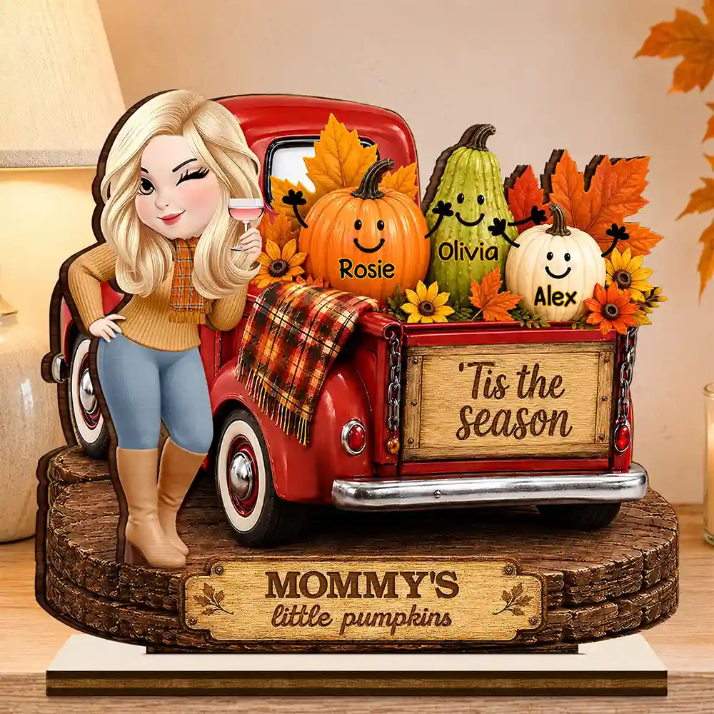 Gift For Grandchildren,Gift For Grandkids,Gift For Grandma,Cozy,Grandma - Grandkids,Vector - Grandma's Little Pumpkins Red Truck - Personalized Custom Shaped Wooden Plaque