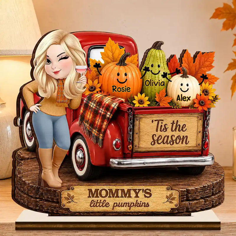 Gift For Grandchildren,Gift For Grandkids,Gift For Grandma,Cozy,Grandma - Grandkids,Vector - Grandma's Little Pumpkins Red Truck - Personalized Custom Shaped Wooden Plaque