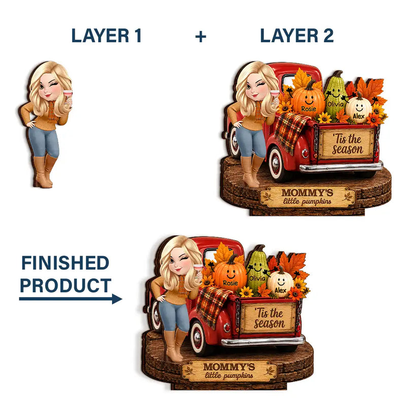 Gift For Grandchildren,Gift For Grandkids,Gift For Grandma,Cozy,Grandma - Grandkids,Vector - Grandma's Little Pumpkins Red Truck - Personalized Custom Shaped Wooden Plaque