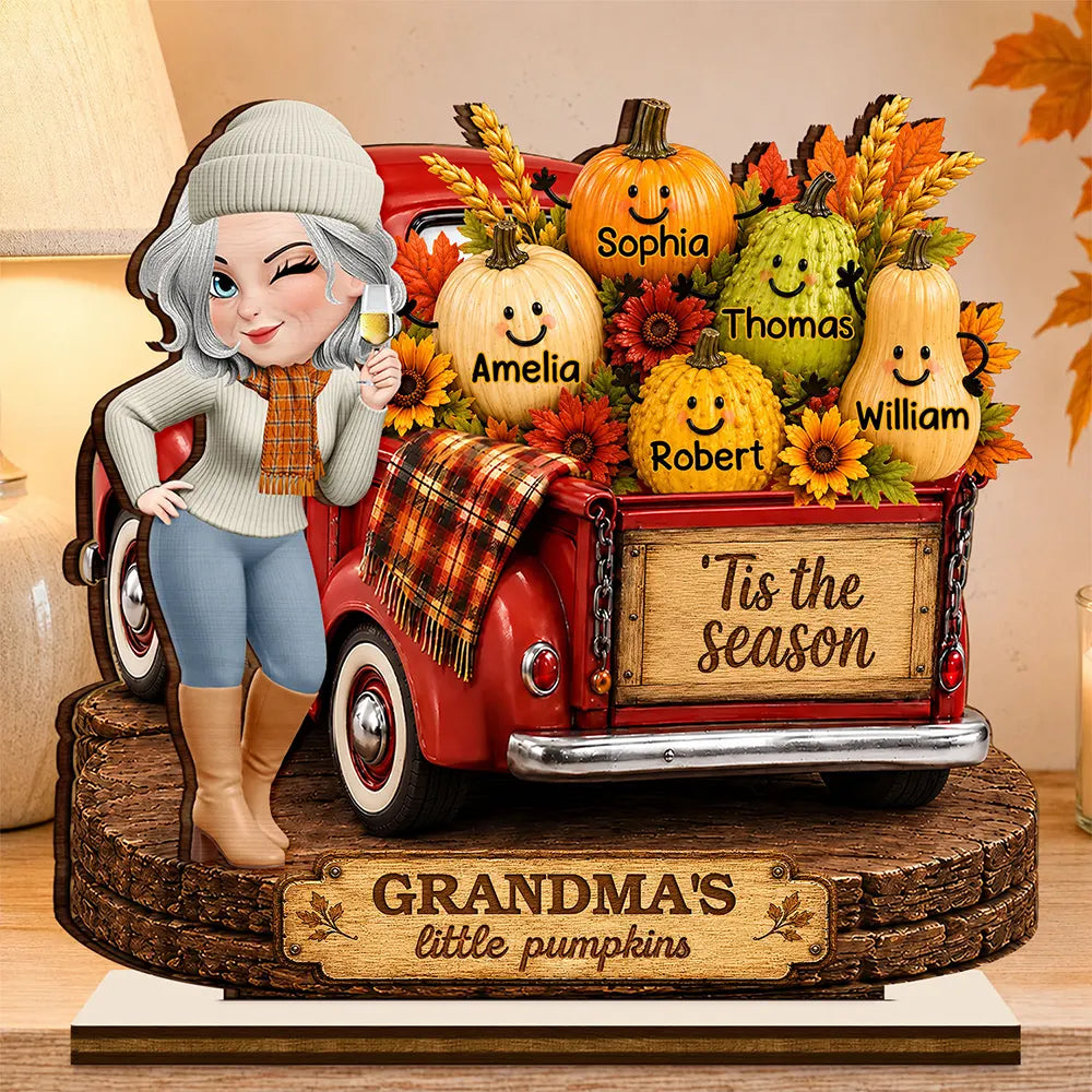 Grandma's Little Pumpkins Red Truck - Personalized Custom Shaped Wooden Plaque