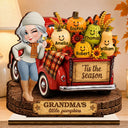 Gift For Grandchildren,Gift For Grandkids,Gift For Grandma,Cozy,Grandma - Grandkids,Vector - Grandma's Little Pumpkins Red Truck - Personalized Custom Shaped Wooden Plaque
