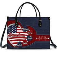 Gift For Mother, Gift For Grandma, Gift For Wife, Independence Day, Happy - Grandma's Little Sweethearts US Flag - Personalized Leather Bag