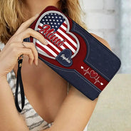 Gift For Mother,Gift For Grandma,Gift For Wife,Independence Day,Happy - Grandma's Little Sweethearts US Flag - Personalized Leather Long Wallet