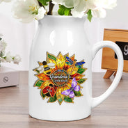Gift For Grandma,Grandma - Grandkids,Grandma's Hobby,Gardening,Happy,Icon,Playful - Grandma's Love Bugs Stained Glass Effect - Personalized Ceramic Flower Vase