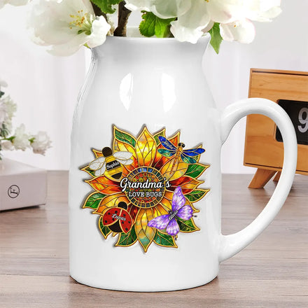 Grandma's Love Bugs Stained Glass Effect - Personalized Ceramic Flower Vase
