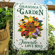 Gift For Grandma,Grandma - Grandkids,Grandma's Hobby,Gardening,Happy,Icon,Playful - Grandma's Love Bugs Stained Glass Effect - Personalized Classic Metal Signs