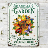 Gift For Grandma,Grandma - Grandkids,Grandma's Hobby,Gardening,Happy,Icon,Playful - Grandma's Love Bugs Stained Glass Effect - Personalized Classic Metal Signs