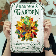 Gift For Grandma,Grandma - Grandkids,Grandma's Hobby,Gardening,Happy,Icon,Playful - Grandma's Love Bugs Stained Glass Effect - Personalized Classic Metal Signs
