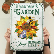 Gift For Grandma,Grandma - Grandkids,Grandma's Hobby,Gardening,Happy,Icon,Playful - Grandma's Love Bugs Stained Glass Effect - Personalized Classic Metal Signs