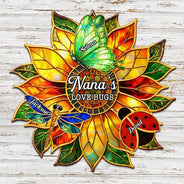 Gift For Grandma,Grandma - Grandkids,Grandma's Hobby,Gardening,Happy,Icon,Playful - Grandma's Love Bugs Stained Glass Effect - Personalized Custom Shaped Metal Sign