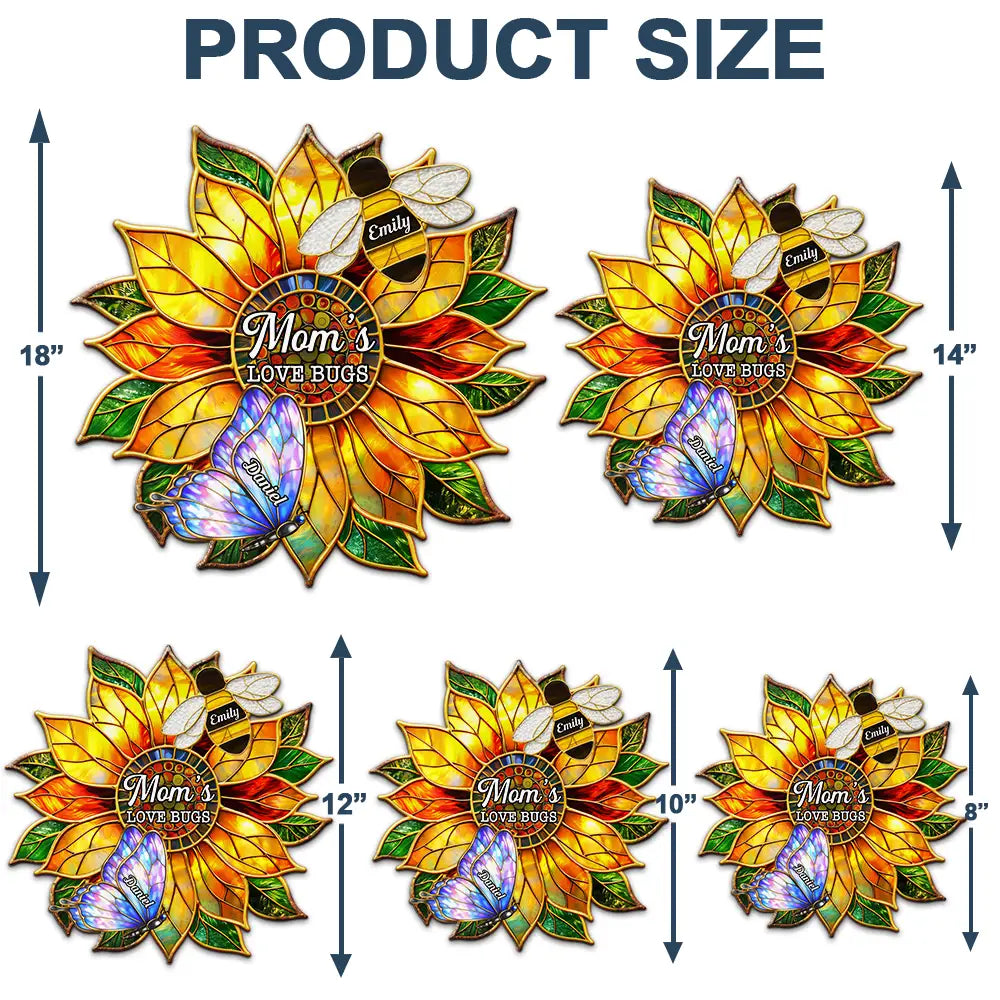 Gift For Grandma,Grandma - Grandkids,Grandma's Hobby,Gardening,Happy,Icon,Playful - Grandma's Love Bugs Stained Glass Effect - Personalized Custom Shaped Metal Sign