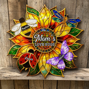 Gift For Grandma,Grandma - Grandkids,Grandma's Hobby,Gardening,Happy,Icon,Playful - Grandma's Love Bugs Stained Glass Effect - Personalized Custom Shaped Metal Sign