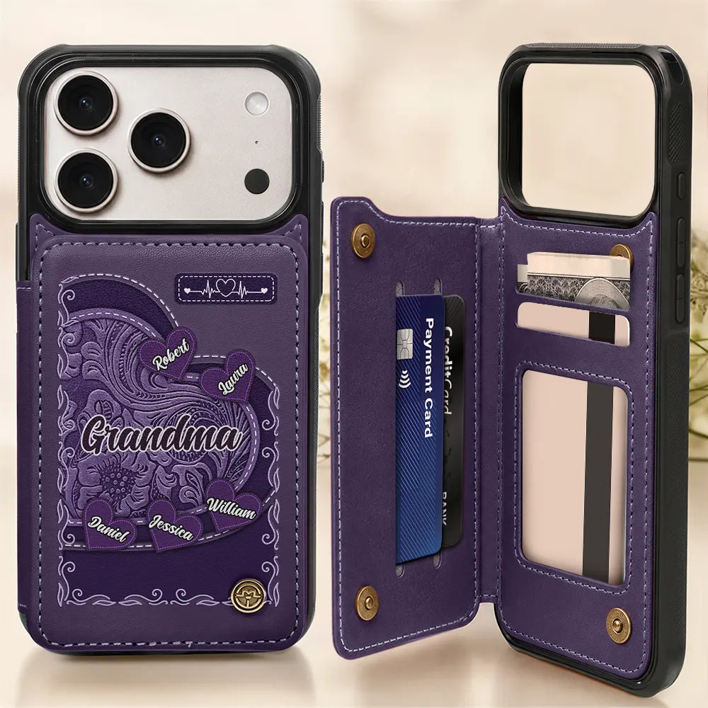 Gift For Mother,Gift For Grandma,Love - Grandma's Mom's Little Sweethearts - Personalized Leather Flip Wallet Phone Case