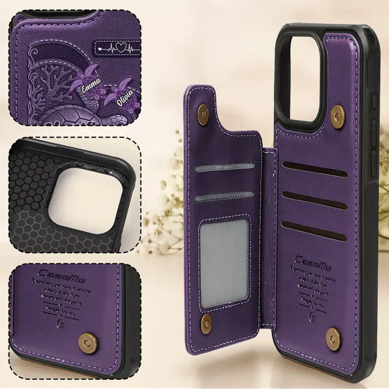 Gift For Yourself,Gift For Women,Gift For Mother,Gift For Grandma,Love - Grandma's Mom's Sea Turtle - Personalized Leather Flip Wallet Phone Case