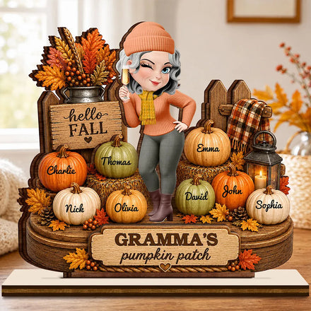 Grandma's Pumpkin Patch Fall Vibes - Personalized Custom Shaped Wooden Plaque